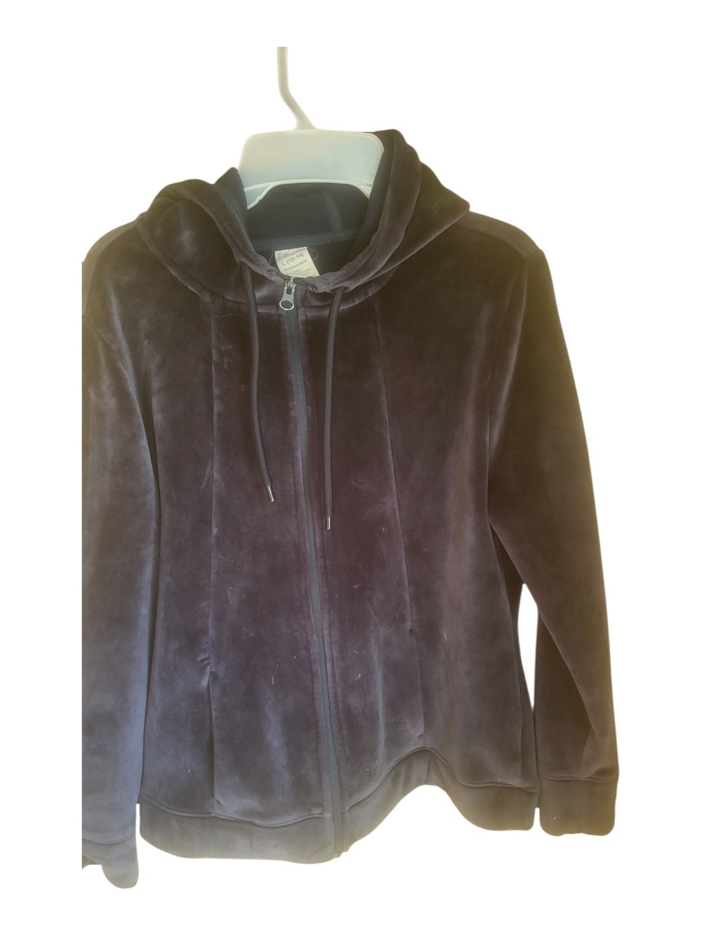 Women’s Navey Black Velvet Zip-Up Hoodie Jacket